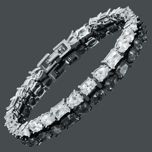 RIZILIA Emerald&Oval&Pear Cut White Cubic Zirconia CZ 18K White Gold Plated Tennis Bracelet, 7" in Saudi Arabia