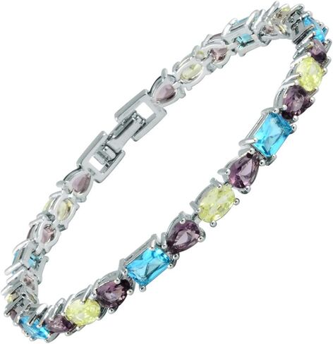 RIZILIA Emerald&Oval&Pear Cut White Cubic Zirconia CZ 18K White Gold Plated Tennis Bracelet, 7" in Saudi Arabia