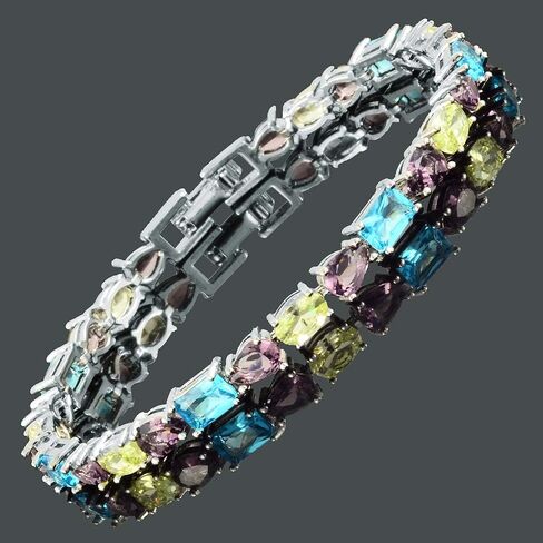 RIZILIA Emerald&Oval&Pear Cut White Cubic Zirconia CZ 18K White Gold Plated Tennis Bracelet, 7" in Saudi Arabia