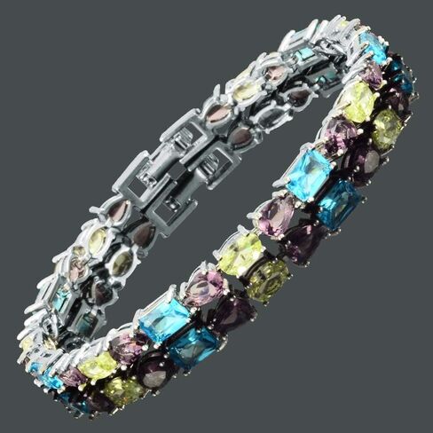 RIZILIA Emerald&Oval&Pear Cut White Cubic Zirconia CZ 18K White Gold Plated Tennis Bracelet, 7" in Saudi Arabia