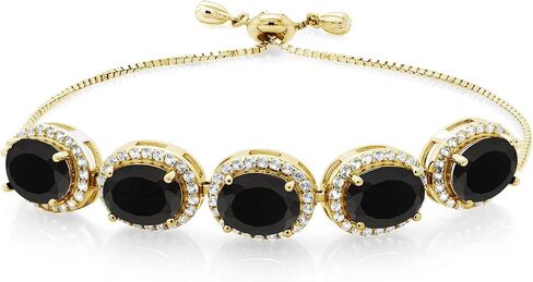 Gem Stone King 18K Yellow Gold Plated Silver 9X7MM Oval Gemstone Birthstone 5-Stone Tennis Bracelet For Women | Fully Adjustable Up to 9 Inch in Kuwait