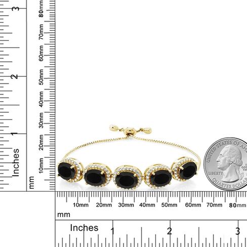 Gem Stone King 18K Yellow Gold Plated Silver 9X7MM Oval Gemstone Birthstone 5-Stone Tennis Bracelet For Women | Fully Adjustable Up to 9 Inch in Kuwait