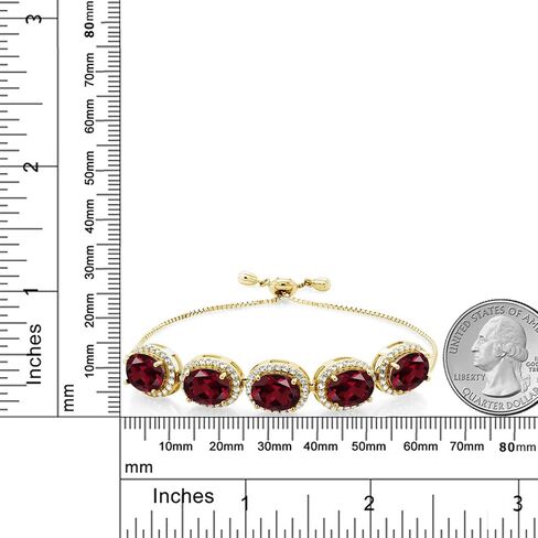 Gem Stone King 18K Yellow Gold Plated Silver 9X7MM Oval Gemstone Birthstone 5-Stone Tennis Bracelet For Women | Fully Adjustable Up to 9 Inch in Kuwait