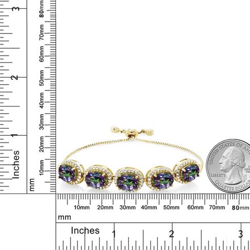 Gem Stone King 18K Yellow Gold Plated Silver 9X7MM Oval Gemstone Birthstone 5-Stone Tennis Bracelet For Women | Fully Adjustable Up to 9 Inch in Kuwait
