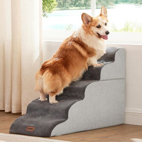 ZOMISIA Dog Stairs Ramp for High Beds Up to 25", 5 Step Pet Stairs Grey in Kuwait