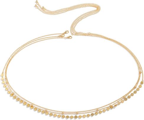 سلسلة بطن مطلية بالذهب 14K ، سلسلة الخصر الذهبية للنساء لسلسلة الخرز الأقمار الصناعية المقاومة للماء القابلة للتعديل in Kuwait