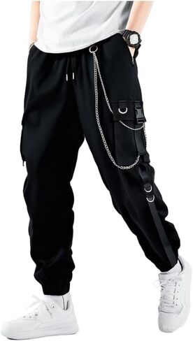 GORGLITTER Men's Chain Cargo Pants Flap Pocket Drawstring Waist Long Street Pants in Saudi Arabia