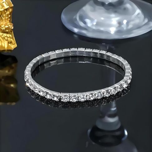 Gold Tennis Bracelet, Stretch Hand Jewelry for Women Men, Luxury Shiny (Simulated Diamond) - Christmas or Birthday Gift in Saudi Arabia