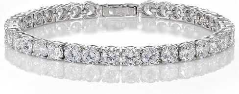 Hoops & Loops 925 Sterling Silver Sparkling 5mm Round-Cut Cubic Zirconia 5mm Round-Cut Tennis Bracelet for Women, 7.25'' Silver, Yellow Gold & Rose Gold in Kuwait