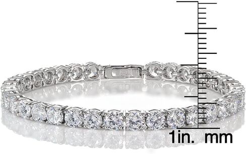Hoops & Loops 925 Sterling Silver Sparkling 5mm Round-Cut Cubic Zirconia 5mm Round-Cut Tennis Bracelet for Women, 7.25'' Silver, Yellow Gold & Rose Gold in Kuwait