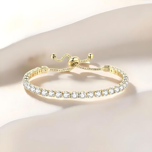 Gold Tennis Bracelet, Stretch Hand Jewelry for Women Men, Luxury Shiny (Simulated Diamond) - Christmas or Birthday Gift in Saudi Arabia
