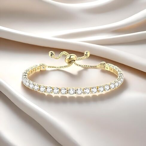 Gold Tennis Bracelet, Stretch Hand Jewelry for Women Men, Luxury Shiny (Simulated Diamond) - Christmas or Birthday Gift in Saudi Arabia