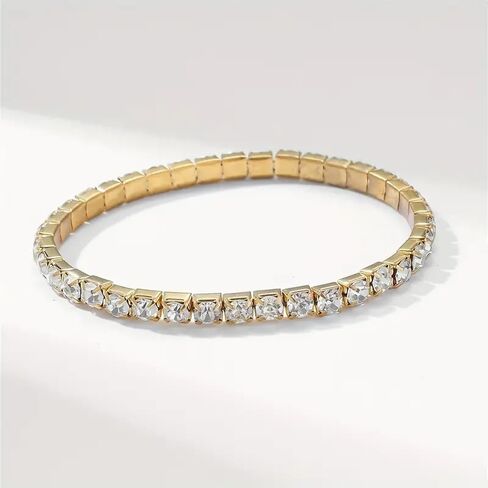 Gold Tennis Bracelet, Stretch Hand Jewelry for Women Men, Luxury Shiny (Simulated Diamond) - Christmas or Birthday Gift in Saudi Arabia