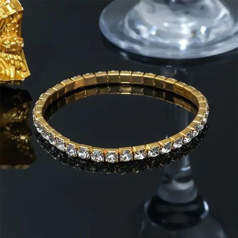 Gold Tennis Bracelet, Stretch Hand Jewelry for Women Men, Luxury Shiny (Simulated Diamond) - Christmas or Birthday Gift in Saudi Arabia