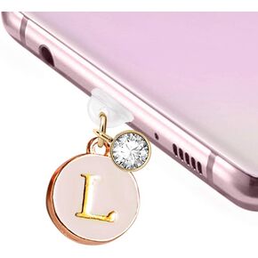 ELISE & FONDA TP12 Type-C USB Charging Port Anti Dust Plug Tiny Round letter L Cell Phone Charm for Samsung Galaxy/Huawei/OnePlus/Xiaomi/oppo New Android Phones(Blanchedalmond)