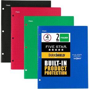 Five Star DuraShield Notebooks with Antimicrobial Front Covers, 4 Pack, 1 Subject, College Ruled Paper, 11" x 8-1/2", 100 Sheets, Black, Red, Blue, Green (820029-ECM)