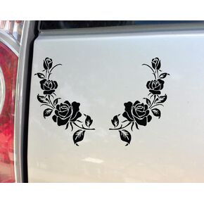 Black Rose Roses Pair (Left and Right) Vinyl Decal Car Truck Bumper Window Stickers