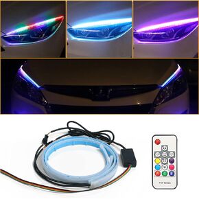 2 قطعة شريط إضاءة LED مرن للسيارة، شريط إضاءة LED متعدد الألوان RGB مقاس 24 بوصة، شريط إضاءة نهاري مقاوم للماء، شريط أنبوبي ضوء نيون أضواء إشارة الانعطاف DRL ضوء خلفي in Kuwait