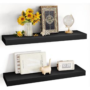 Fixwal Floating Shelves, 24in Large Bathroom Shelves for Wall Decor Set of 2, Black Wall Mounted Shelves for Bathroom Decor in Bathroom, Bedroom, Living Room, Kitchen(Black)