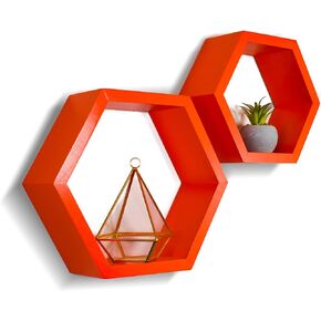 Hexagon Shelves Honeycomb Shelves Set of 2 - Pine Wood Blue Midnight Wall Mounted Storage for Living Room, Kitchen - Durable, Stylish & Versatile…