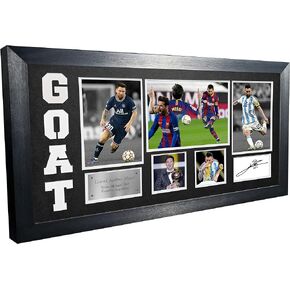 Lionel Messi GOAT Black or White Mount Barcelona PSG Paris Saint-Germain Argentina Signed Autographed Photo Photograph Picture Frame Football Soccer Poster Gift (Black Mount)