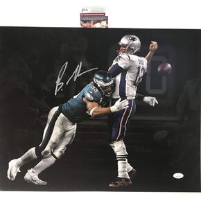 Autographed/Signed Brandon Graham Philadelphia Eagles Spotlight Game Winning Strip Sack Fumble vs. Tom Brady Super Bowl LII 52 Champions 16x20 Football Photo JSA COA