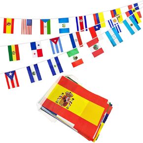 Latin America 22 Countries Banner Flags, Spanish Language Speaking String Flags, Latino Bunting International Flag for Classroom, Party, Shops and Bars Decorations, Outdoor Decorations, Indoor