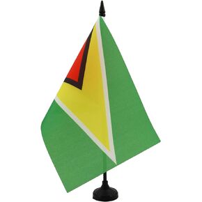 AZ FLAG Guyana Table Flag 5'' x 8'' - Guyanese Desk Flag 21 x 14 cm - Black Plastic Stick and Base