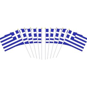 10 Pack Greece Greek Flags on Stick 5x8 Inch,Patriotic Decorations,Classroom Decor,Small Mini Flags on Sticks,Flag Decorations for Party.