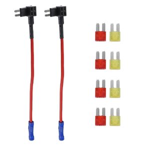 Motoforti Universal Add a Circuit 12V Mini Fuse Tap حامل محول مع 4 قطع 10A 20A ATM APM نوع الصمامات، بلاستيك، أزرق، مجموعة واحدة