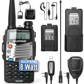 BAOFENG Ham Radio, UV-5R Pro 8W Walkie Talkies, Handheld Dual Band Two Way Ham Radios Long Range with Rechargeable Battery, Earpieces, Mic, Antenna and Programming Cable (2 Pack)