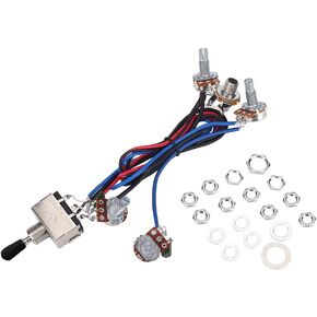 Guitar Wiring Harness, 3 Way Switch 2 Volume 2 Tone 1 Jack 500K Pots Compatible with Guitar