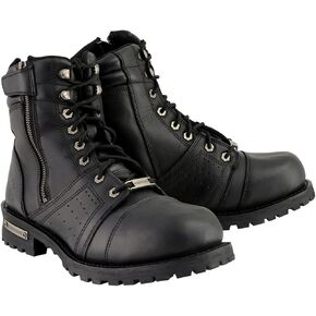 Milwaukee Leather MBM9000W Men's Black Lace-Up 'Wide-Width' Motorcycle Leather Boots with Side Zipper Entry