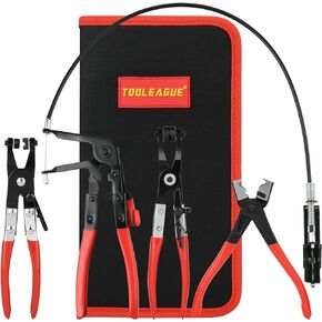 TOOLEAGUE 4Pcs Hose Clamp Pliers Set, Long Reach Wire Spring Hose Clamp Pliers, Hose Removal Tool Pinch Pliers Car Tool Kit