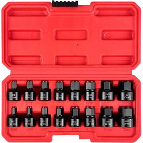 1/2" Drive Master Impact Hex Bit Set, 20 Piece Hex Driver Socket Set, Allen Bit Socket Set, Cr-Mo Steel, SAE & Metric, (1/4" - 3/4", 6-19mm)