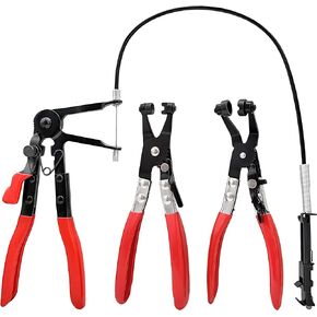 3Pcs Hose Clamp Pliers,Remover Kit with Long Reach Wire Spring Hose Clamp Pliers for Automotive Coolant Radiator Heater and Water Hose with Band Flat or Large Clamps
