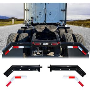 Black Mud Flap Hanger for Semi Truck, Angled Spring Loaded Mud Flap Hanger, 1-1/8" Bolt Spacing, Round Tube Style, 30" Length with Reflective Plate
