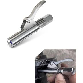 1 PC Car Grease Gun Coupler, High-Pressure Double Handle Grease Nozzle Locking Pliers Grease Nozzle, Manual Pneumatic Gear Self-Locking Universal, Compatible with 1/8" NPT Connector (Silver)