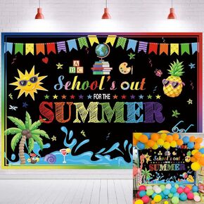 School's Out for The Summer Backdrop 2023 End of School Year Party Background Congrats Kids Kindergarten Preschool Primary School Graduation Decoration Supplies 7x5FT