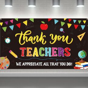 XtraLarge Thank You Teachers & Staff Backdrop Banner - Teachers Appreciation Week Background Bulletin Board Appreciation Week Party Hanging Photo Booth Decoration for School Classroom Office Wall