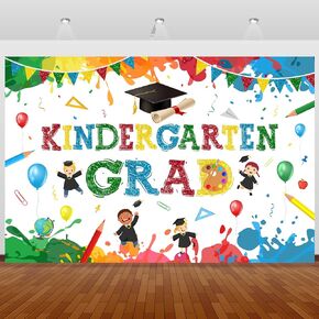 Kindergarten Graduation Decoration-Kindergarten Graduation Backdrop Class of 2024 Last Day of School Background Banner Preschool Elementary Celebration Graduation Party Supplies (Black)