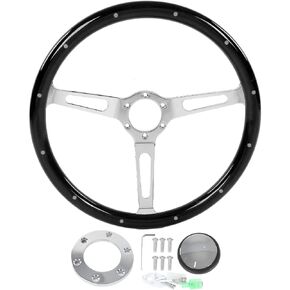 15in Classic Steering Wheel 3 Spoke Riveted 6 Hole Wood Car Classic Steering Wheel, Vintage Car Classic Steering Wheel with Horn Button Kit, Classic Nostalgia Vintage Wood Wheel in Kuwait