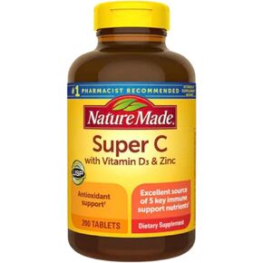 Nature Made Super C with (Vitamin D3 & Zinc), 200 Tablets, One per Day Tablet + Bundle with Emergency Whistle Keychain