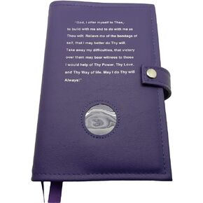 Deluxe Double Alcoholics Anonymous AA Purple Orchid Big Book & 12 Steps & 12 Traditions Book Cover with Third Step Prayer Medallion Holder