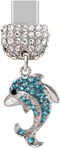 ELISE & FONDA TP159 Type-C USB منفذ شحن كريستال مضاد للغبار قابس صغير على شكل دولفين قلادة للهاتف الخلوي لهواتف Samsung Galaxy/Huawei/OnePlus/Xiaomi/oppo Android (أزرق) in Saudi Arabia