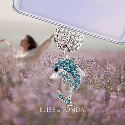 ELISE & FONDA TP159 Type-C USB منفذ شحن كريستال مضاد للغبار قابس صغير على شكل دولفين قلادة للهاتف الخلوي لهواتف Samsung Galaxy/Huawei/OnePlus/Xiaomi/oppo Android (أزرق) in Saudi Arabia