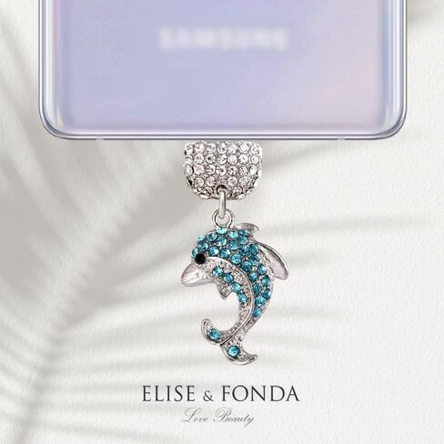 ELISE & FONDA TP159 Type-C USB منفذ شحن كريستال مضاد للغبار قابس صغير على شكل دولفين قلادة للهاتف الخلوي لهواتف Samsung Galaxy/Huawei/OnePlus/Xiaomi/oppo Android (أزرق) in Saudi Arabia