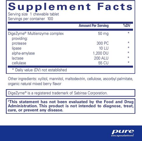 Pure Encapsulations Digestive Enzyme Chewables | Chewable Enzyme Blend to Support Protein, Carbohydrate, Fiber, and Dairy Digestion | 100 Chewable Tablets in Saudi Arabia