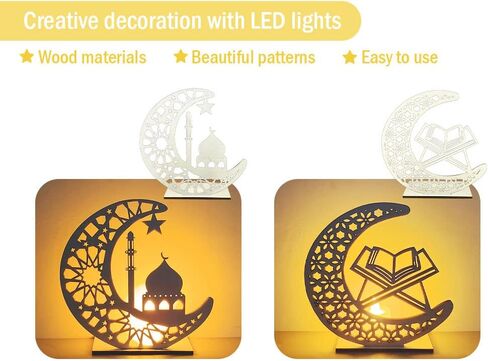 2 حزمة عيد الحرف ضوء الليل، اليدوية 3D خشبية القمر كتاب شكل أدى ضوء الديكور، رمضان مبارك مصباح الزينة، حزب المنزل عيد الحلي هدية للمسلمين، رمضان، ديكور الجدول الإسلامي in Saudi Arabia