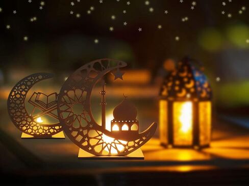 2 حزمة عيد الحرف ضوء الليل، اليدوية 3D خشبية القمر كتاب شكل أدى ضوء الديكور، رمضان مبارك مصباح الزينة، حزب المنزل عيد الحلي هدية للمسلمين، رمضان، ديكور الجدول الإسلامي in Saudi Arabia
